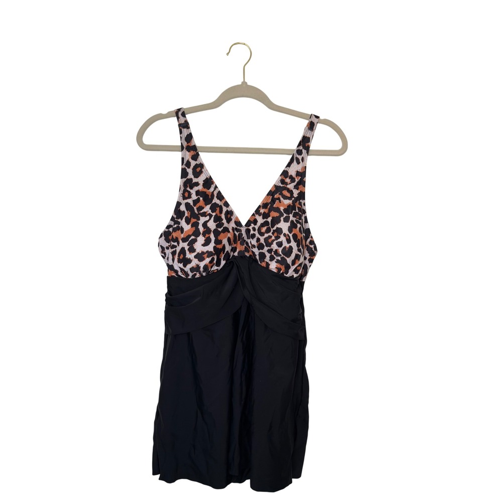 Holipick 14W Leopard Print Tummy‎ Control V Neck Swim Dress NWT